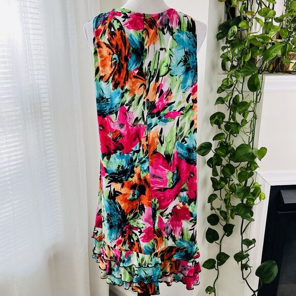 MSK Bright Colorful Artsy Ruffly Tiered Fun Sun Dress - Size Large - Picture 6 of 7